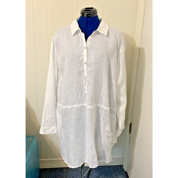 J. Jill Dresses & Skirts - J Jill Love linen White Shirt dress 3x Pockets Roll Tab Sleeve Beach Resort